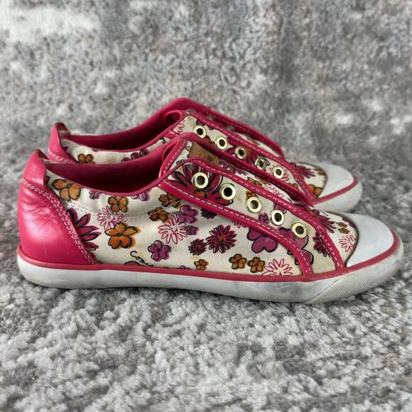 Coach Sz 7 Barret Poppy Floral Canvas Sneakers Pink & White Preppy Shoes - Picture 3 of 9